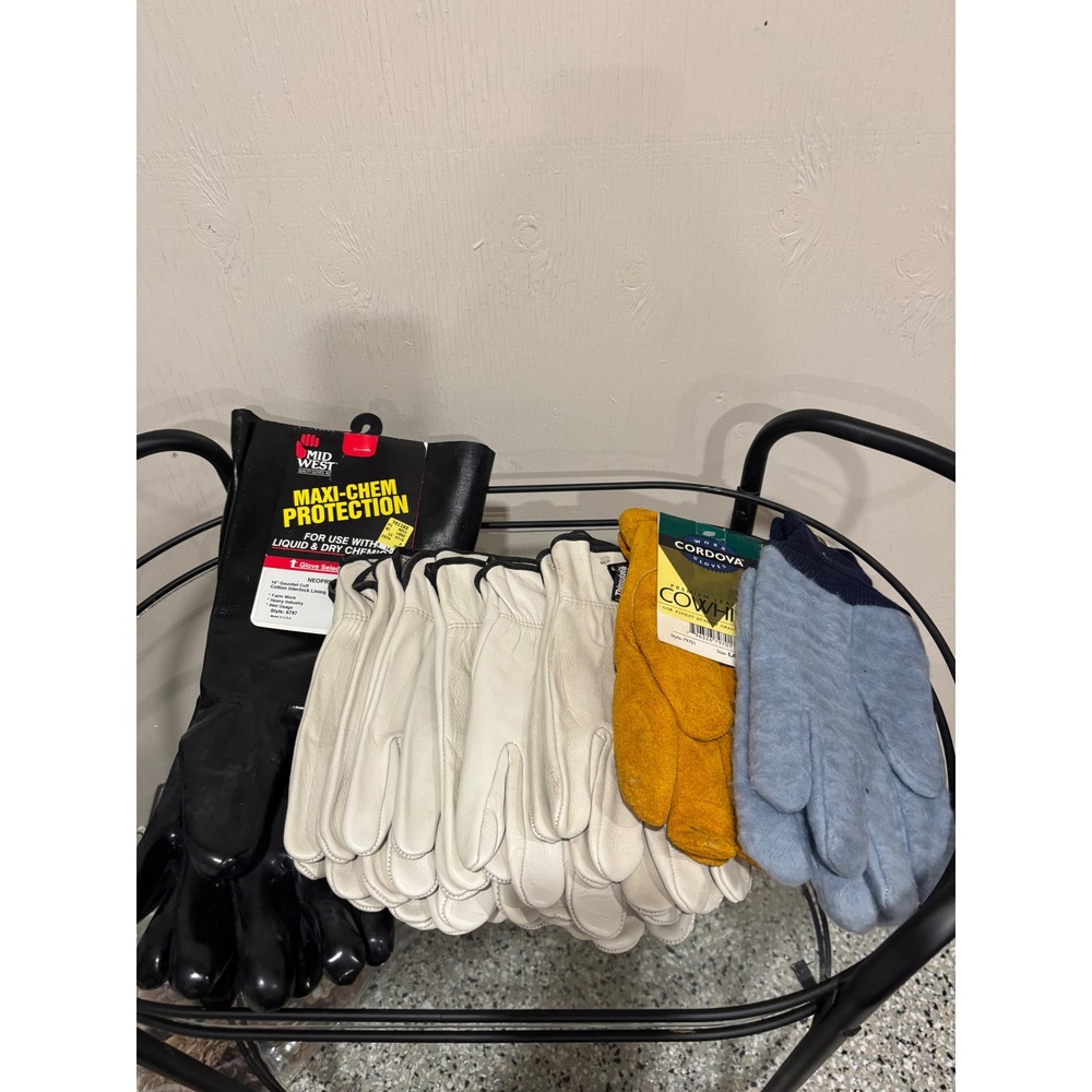 Mixed Work Glove Lot Mid West Maxi-Chem Neoprene Cordova Leather Thinsulate Lrg